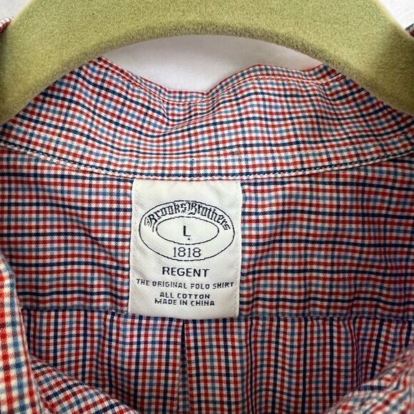Brooks Brothers Regent Fit Button Down Short Sleeve L Blue and Red Plaid - Picture 4 of 5